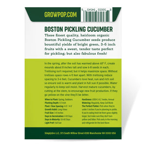 Purely Organic Boston Pickling Cucumber Seeds - USDA Organic, Non-GMO, Open Pollinated, Heirloom, USA Origin, Vegetable Seeds