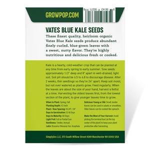 Purely Organic Vates Blue Scotch Curled Kale Seeds - USDA Organic, Non-GMO, Open Pollinated, Heirloom, USA Origin, Vegetable Seeds