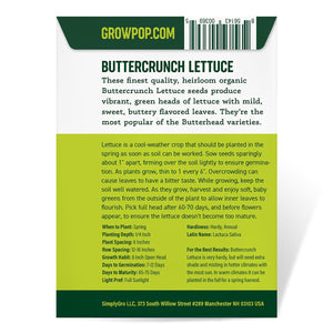 Purely Organic Buttercrunch Lettuce Seeds - USDA Organic, Non-GMO, Open Pollinated, Heirloom, USA Origin, Vegetable Seeds