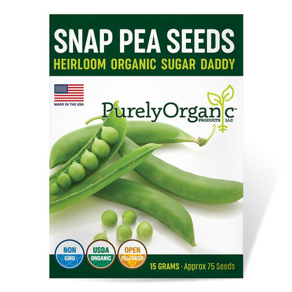 Purely Organic Sugar Daddy Snap Pea Seeds - USDA Organic, Non-GMO, Open Pollinated, Heirloom, USA Origin, Vegetable Seeds