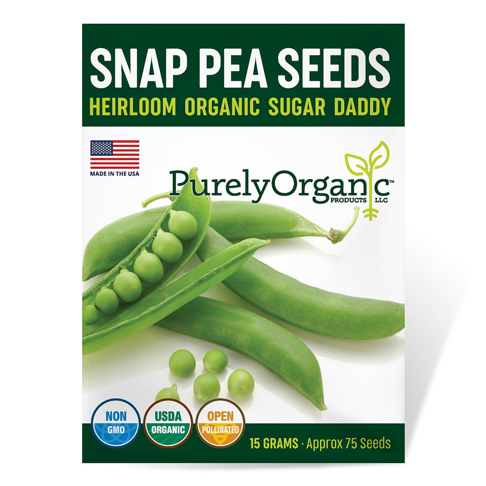 Purely Organic Sugar Daddy Snap Pea Seeds - USDA Organic, Non-GMO, Open Pollinated, Heirloom, USA Origin, Vegetable Seeds