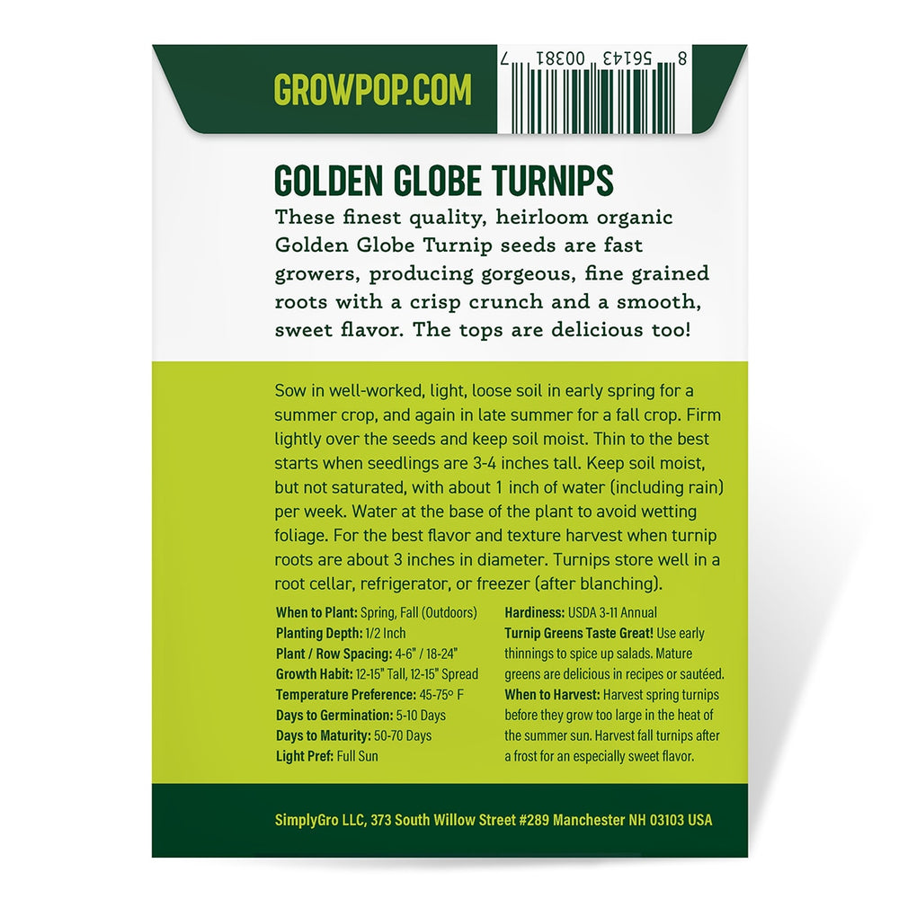 Purely Organic Golden Globe Turnip Seeds - USDA Organic, Non-GMO, Open Pollinated, Heirloom, Vegetable Seeds