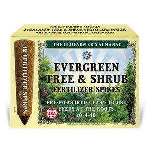 the old farmers almanac evergreen tree shrub fertilizer spikes box front 12-pack