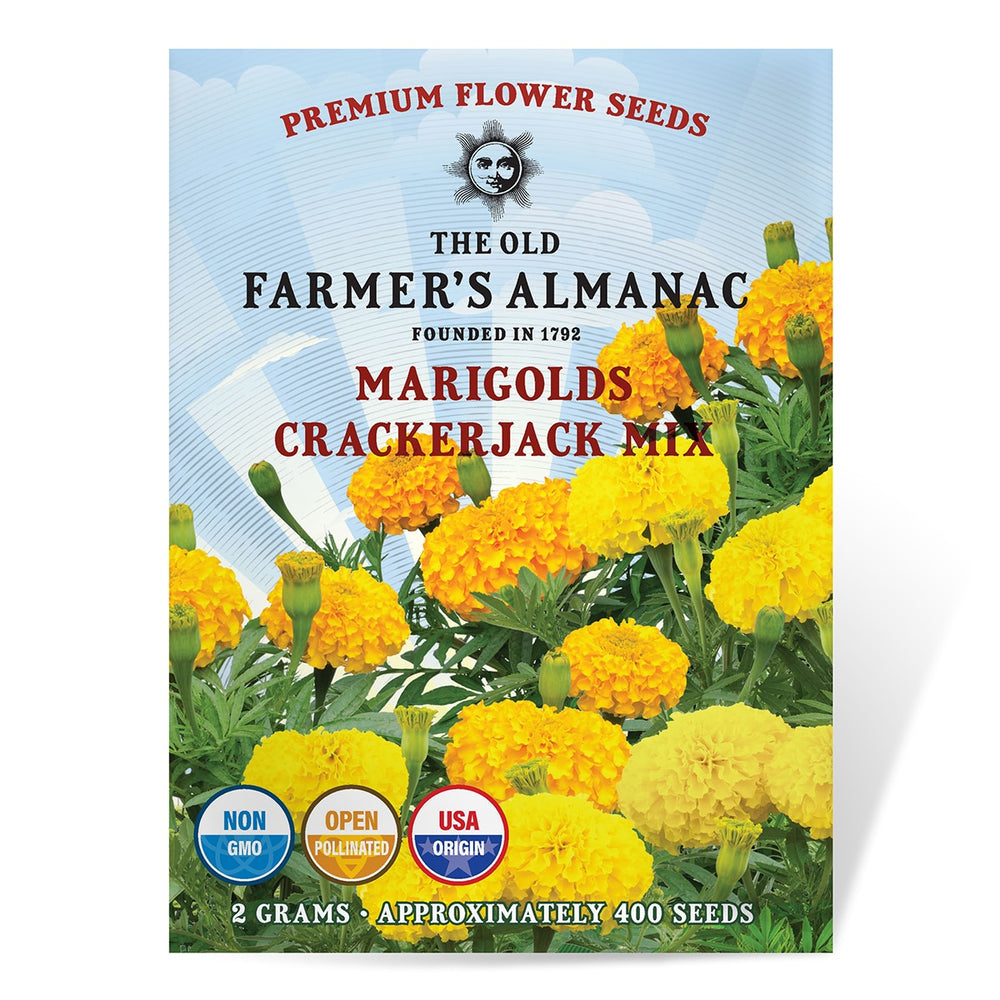 The Old Farmer's Almanac Crackerjack Mix Marigold Seeds - Premium Non-GMO, Open Pollinated, Flower Seeds