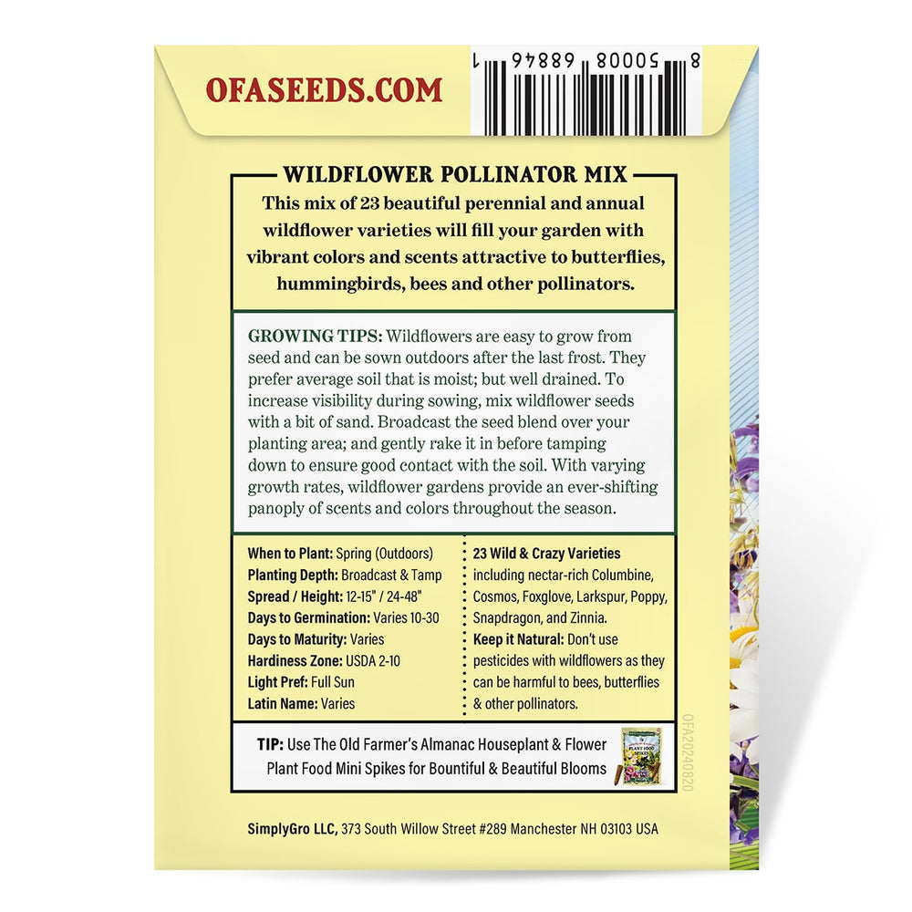 The Old Farmer's Almanac Premium Pollinator Mix Wildflower Seeds - Includes 23 Varieties