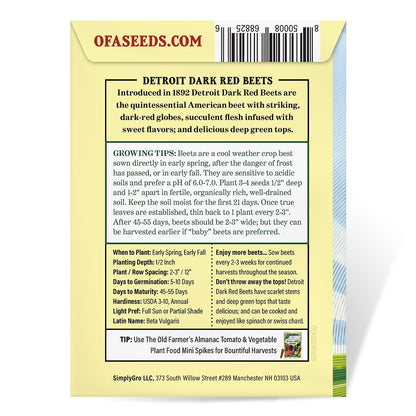 The Old Farmer's Almanac Heirloom Detroit Dark Red Beet Seeds - Premium Non-GMO, Open Pollinated, USA Origin, Vegetable Seeds