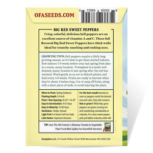 The Old Farmer's Almanac Heirloom Big Red Sweet Pepper Seeds - Premium Non-GMO, Open Pollinated, USA Origin, Vegetable Seeds