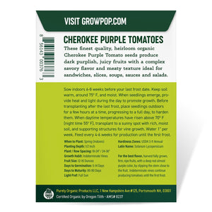 Purely Organic Cherokee Purple Tomato Seeds - USDA Organic, Non-GMO, Open Pollinated, Heirloom, USA Origin, Vegetable Seeds