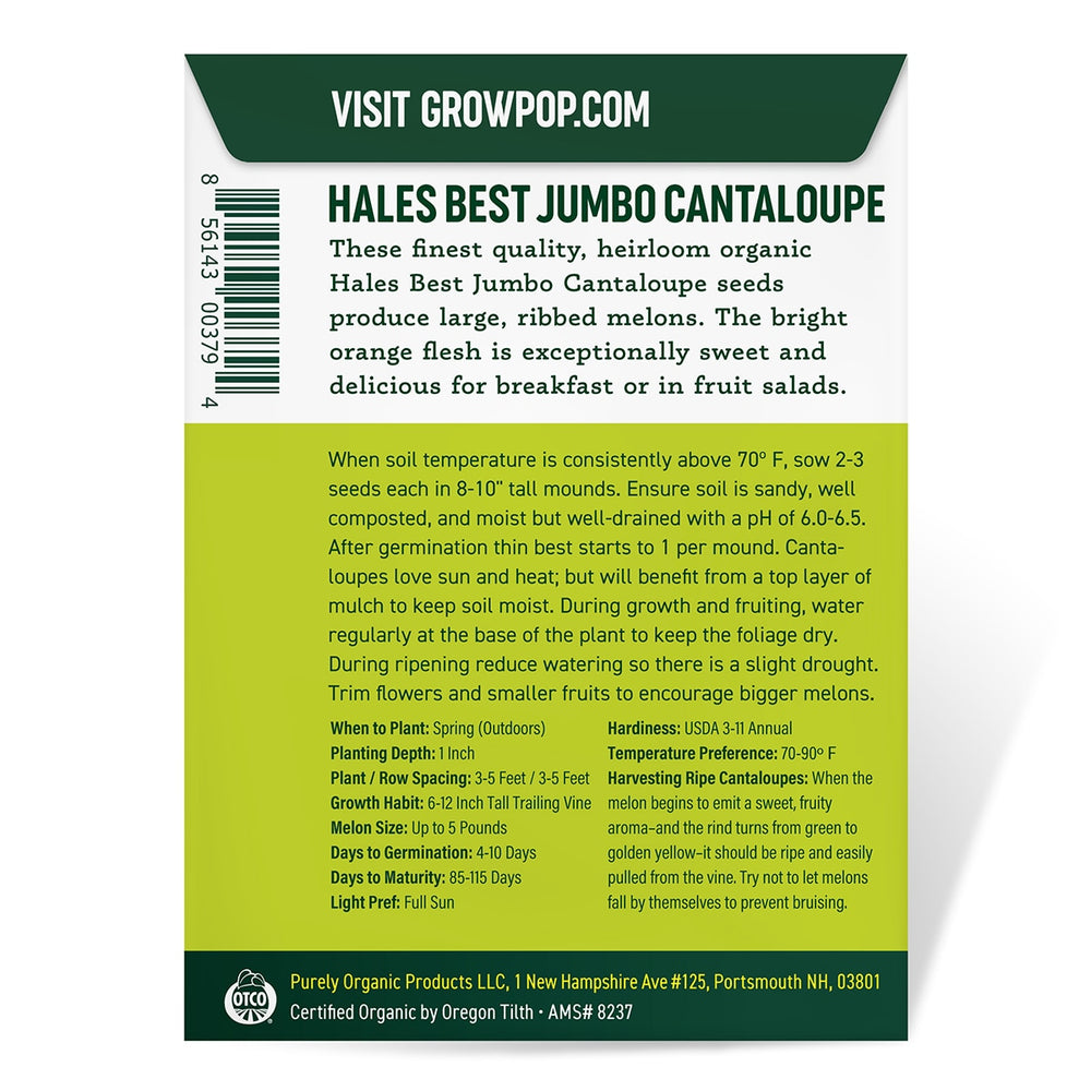 
                
                    Load image into Gallery viewer, Purely Organic Hales Best Jumbo Cantaloupe Seeds - USDA Organic, Non-GMO, Open Pollinated, Heirloom, USA Origin, Fruit Seeds
                
            