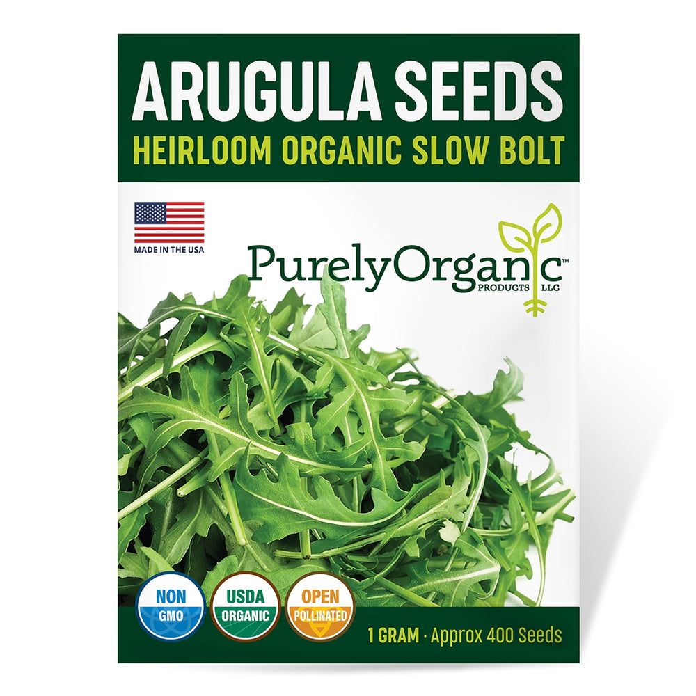 Purely Organic Slow Bolt Arugula Seeds - USDA Organic, Non-GMO, Open Pollinated, Heirloom, USA Origin, Vegetable Seeds