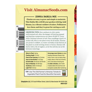 The Old Farmer's Almanac Dahlia Mix Zinnia Seeds - Premium Non-GMO, Open Pollinated, USA Origin, Flower Seeds