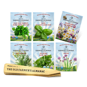 The Old Farmer's Almanac Heirloom Herb Garden Starter Kit with Wooden Plant Markers (6 Seed Packets - Over 3000 Seeds)