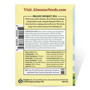 The Old Farmer's Almanac Organic Bouquet Dill Seeds - Premium Non-GMO, Open Pollinated, USA Origin, Heirloom, Herb Seeds