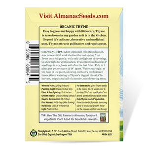 The Old Farmer's Almanac Organic Thyme Seeds - Premium Non-GMO, Open Pollinated, Heirloom, Herb Seeds